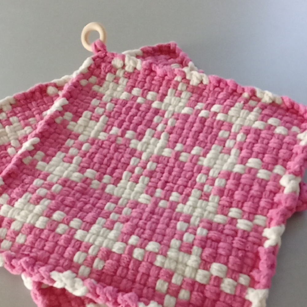 Handmade Pink & White Hand Loomed Pot Holders - Kitchen Linens